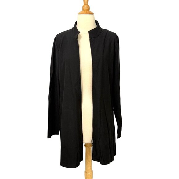 Eileen Fisher System Crepe Knit Mandarin Collar Two-Way Zipper Longline Jacket M - Picture 2 of 10